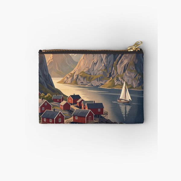 Item preview, Lofoten Islands Norway Vintage Travel Poster – Reine Fjord & Rorbu Cabins designed and sold by Bomax121.