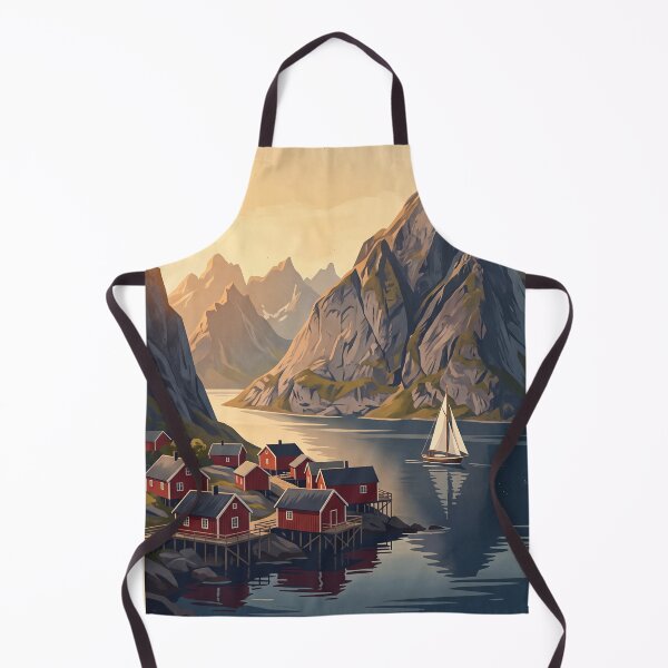 Item preview, Lofoten Islands Norway Vintage Travel Poster – Reine Fjord & Rorbu Cabins designed and sold by Bomax121.