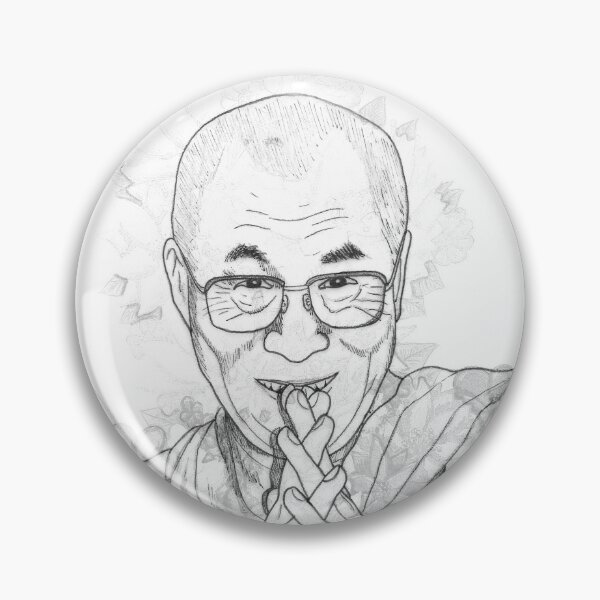 Item preview, HH Dalai Lama Florals Hand Drawn Black and White designed and sold by BOKEbyTC.