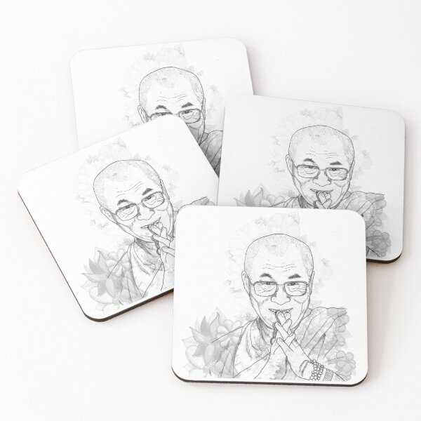 Item preview, HH Dalai Lama Florals Hand Drawn Black and White designed and sold by BOKEbyTC.