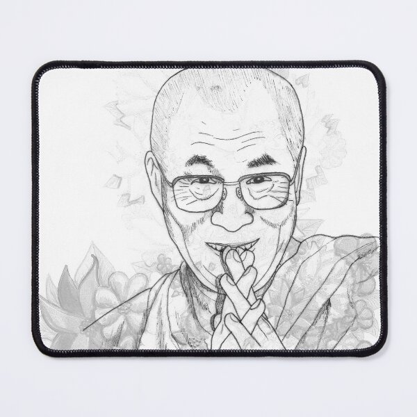 Item preview, HH Dalai Lama Florals Hand Drawn Black and White designed and sold by BOKEbyTC.