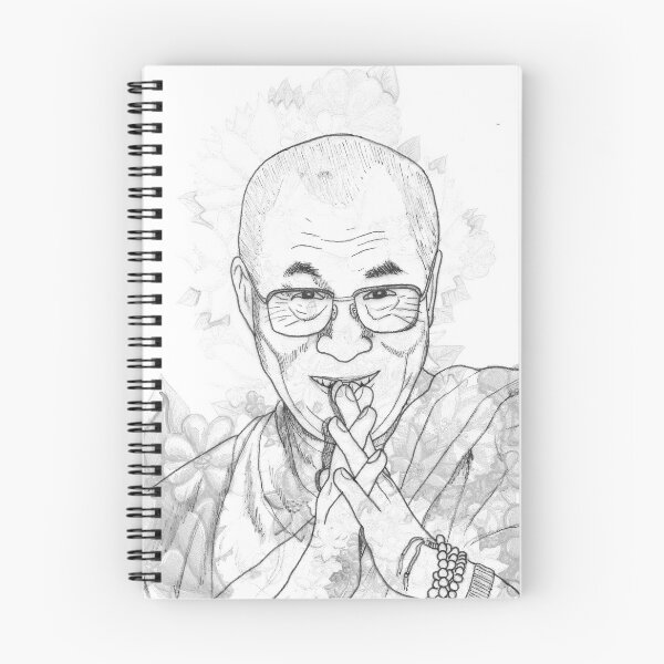 Item preview, HH Dalai Lama Florals Hand Drawn Black and White designed and sold by BOKEbyTC.