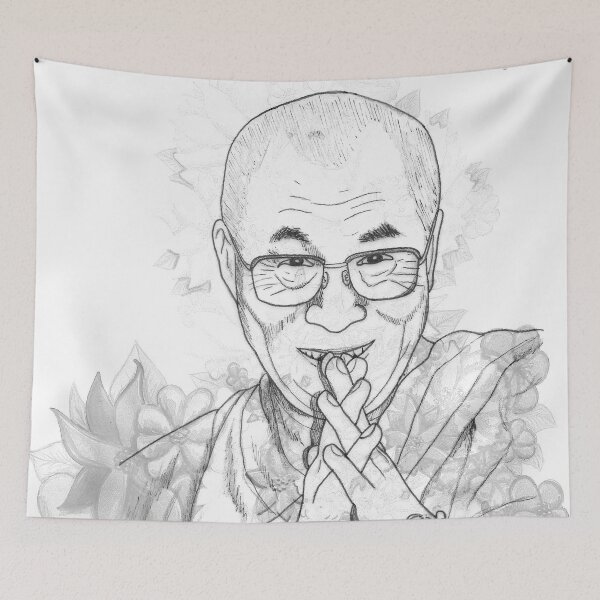 Item preview, HH Dalai Lama Florals Hand Drawn Black and White designed and sold by BOKEbyTC.