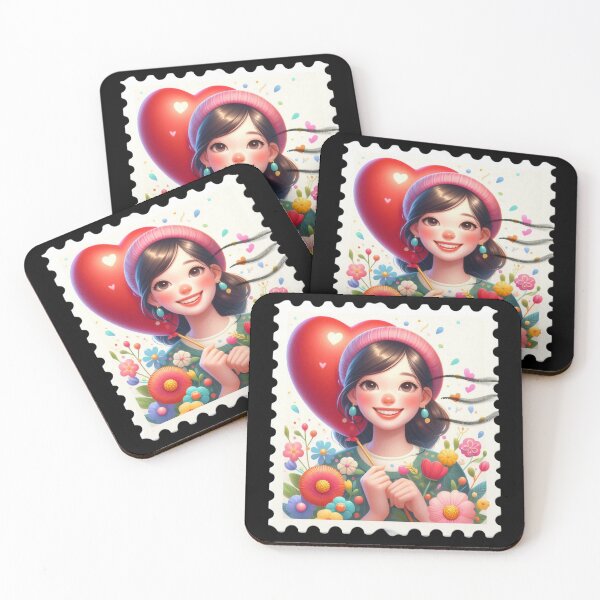 Item preview, Smiling Girl with Heart Balloons designed and sold by Munsonlookfor.