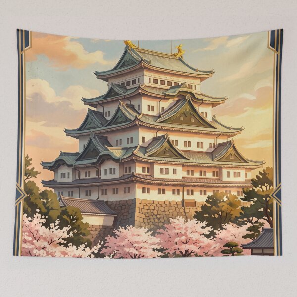 Item preview, Nagoya Japan Vintage Travel Poster – Nagoya Castle & Cherry Blossoms designed and sold by Bomax121.