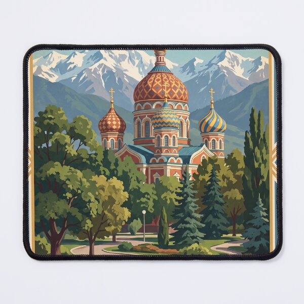 Item preview, Almaty Kazakhstan Vintage Travel Poster – Ascension Cathedral & Tian Shan designed and sold by Bomax121.