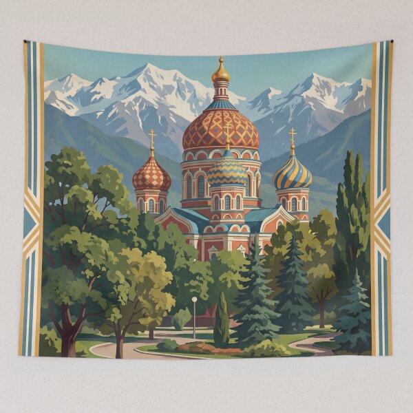 Item preview, Almaty Kazakhstan Vintage Travel Poster – Ascension Cathedral & Tian Shan designed and sold by Bomax121.