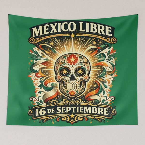 Item preview, México Libre Sugar Skull Mexican Independence Day Vintage Design designed and sold by irfanshikh.