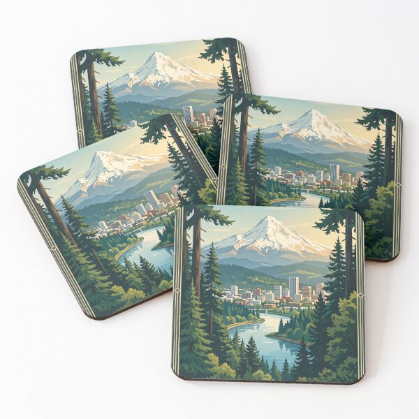 Item preview, Portland Oregon USA Vintage Travel Poster – Mount Hood & City Skyline designed and sold by Bomax121.