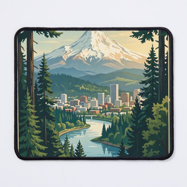 Item preview, Portland Oregon USA Vintage Travel Poster – Mount Hood & City Skyline designed and sold by Bomax121.