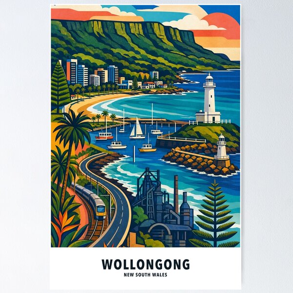 Item preview, Wollongong Harbour Lighthouses Escarpment Coast designed and sold by Print My Town.