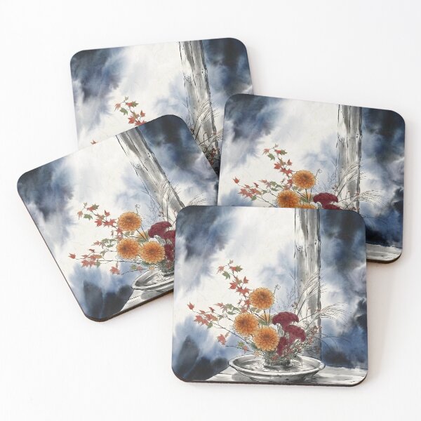 Item preview, Sumi-e Autumn Moribana: Dahlia & Cockscomb Art designed and sold by conohitoAI-ArtGallery.