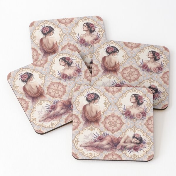 Item preview, Elegant Women with Peonies Pattern designed and sold by HappyOops.