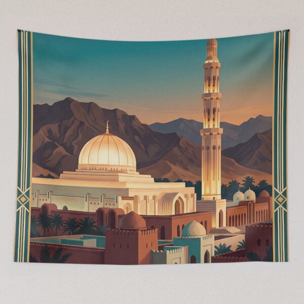 Item preview, Muscat Oman Vintage Travel Poster – Sultan Qaboos Grand Mosque designed and sold by Bomax121.