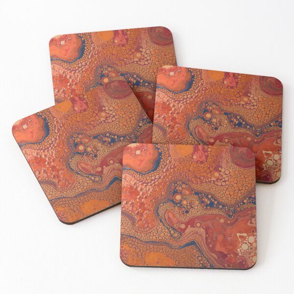 Item preview, Amber Coral Fluid Marble Indigo Cell Abstract Art designed and sold by GrinGalore.