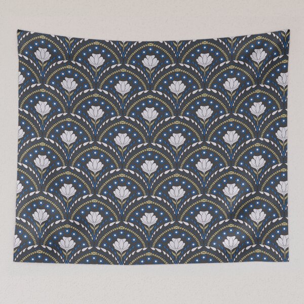Item preview, Petal in Cream and Cobalt Blue on Charcoal Grey designed and sold by artistmaria.