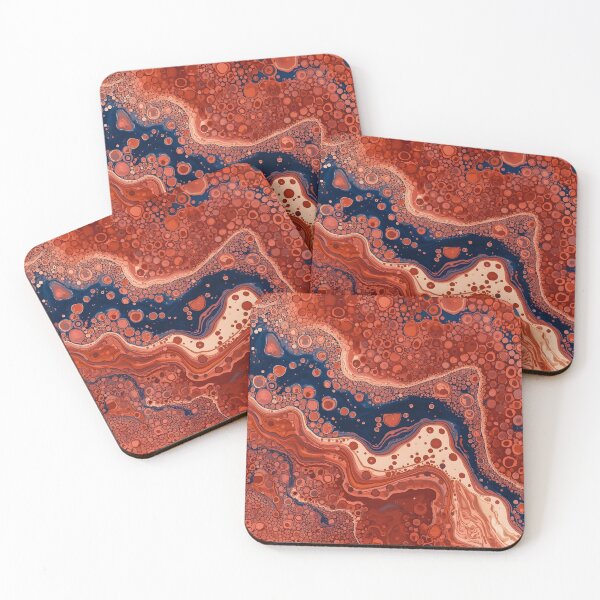 Item preview, Rust Crimson Fluid Marble Deep Indigo Cellular Abstract Art designed and sold by GrinGalore.