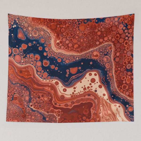 Item preview, Rust Crimson Fluid Marble Deep Indigo Cellular Abstract Art designed and sold by GrinGalore.