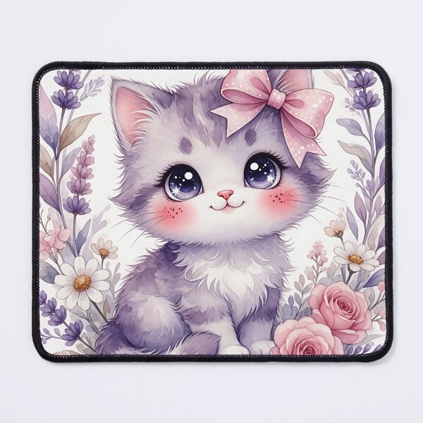 Item preview, Cute Kitten with Pink Bow Flowers designed and sold by HappyOops.