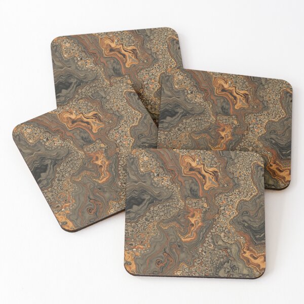 Item preview, Ochre Amber Fluid Marble Charcoal Cellular Abstract Pattern designed and sold by GrinGalore.