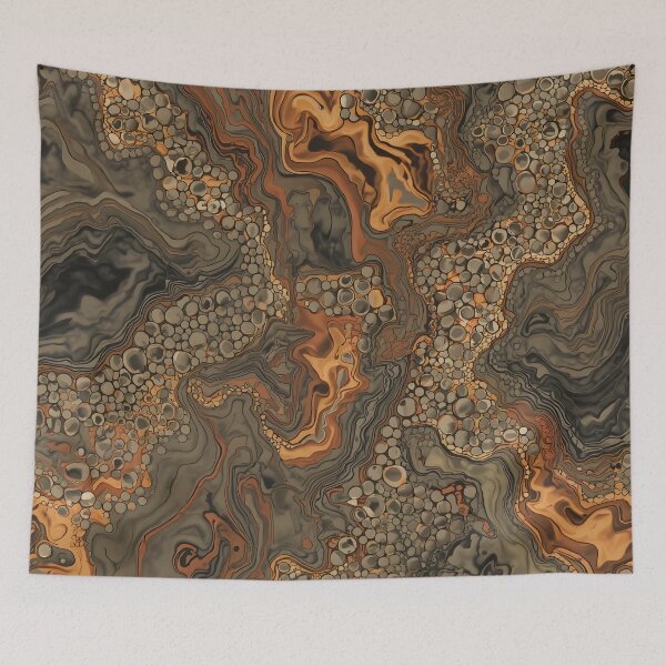 Item preview, Ochre Amber Fluid Marble Charcoal Cellular Abstract Pattern designed and sold by GrinGalore.