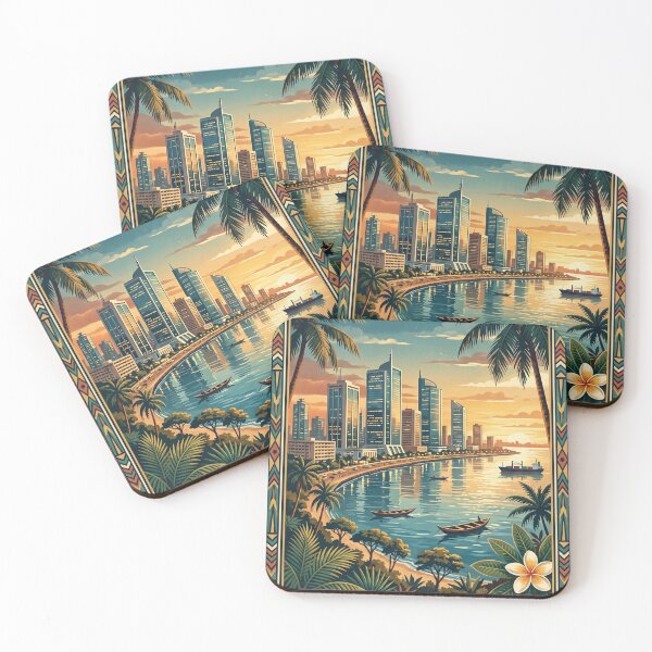 Item preview, Lagos Nigeria Vintage Travel Poster – Waterfront Skyline & Lagoon designed and sold by Bomax121.