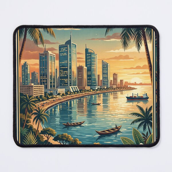 Item preview, Lagos Nigeria Vintage Travel Poster – Waterfront Skyline & Lagoon designed and sold by Bomax121.