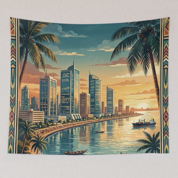 Item preview, Lagos Nigeria Vintage Travel Poster – Waterfront Skyline & Lagoon designed and sold by Bomax121.