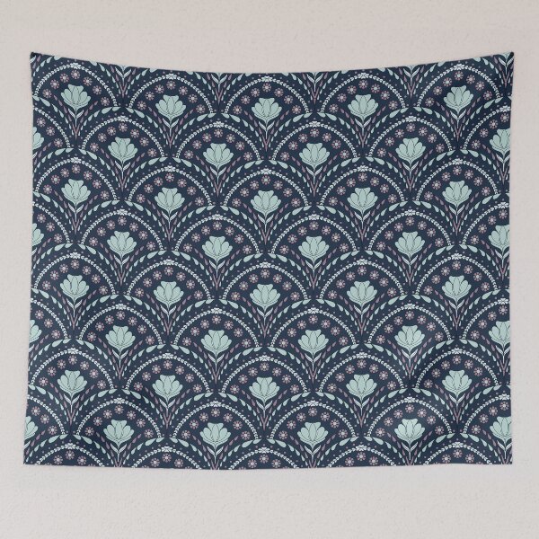 Item preview, Petal in Mint Blue and Dusty Purple on Navy Blue designed and sold by artistmaria.