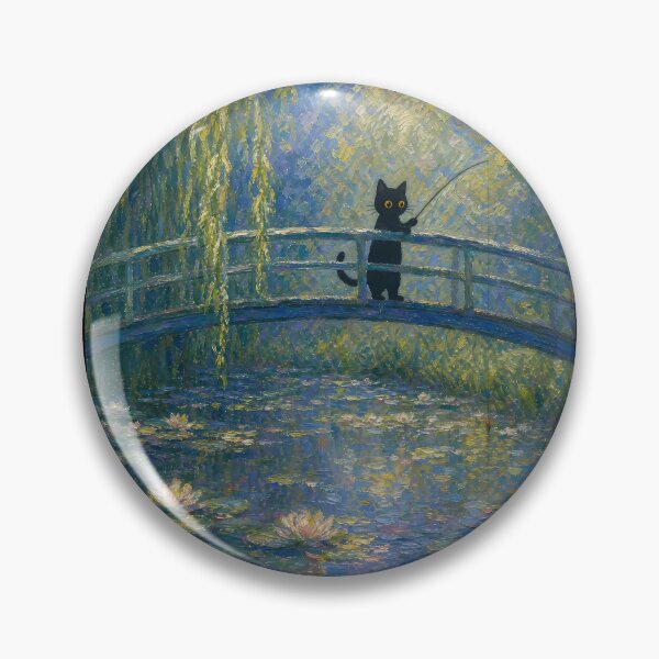 Item preview, Black Cat Fishing Over Water Lily Pond designed and sold by PurrfectHome.