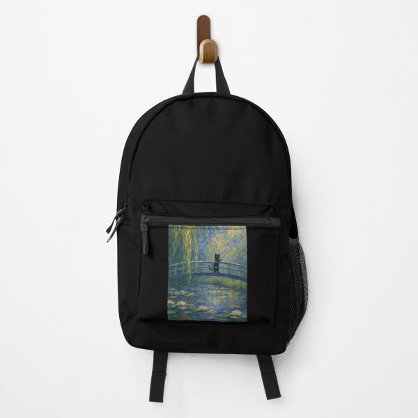 Item preview, Black Cat Fishing Over Water Lily Pond designed and sold by PurrfectHome.