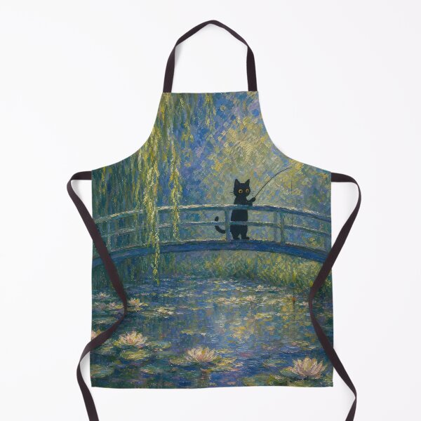 Item preview, Black Cat Fishing Over Water Lily Pond designed and sold by PurrfectHome.