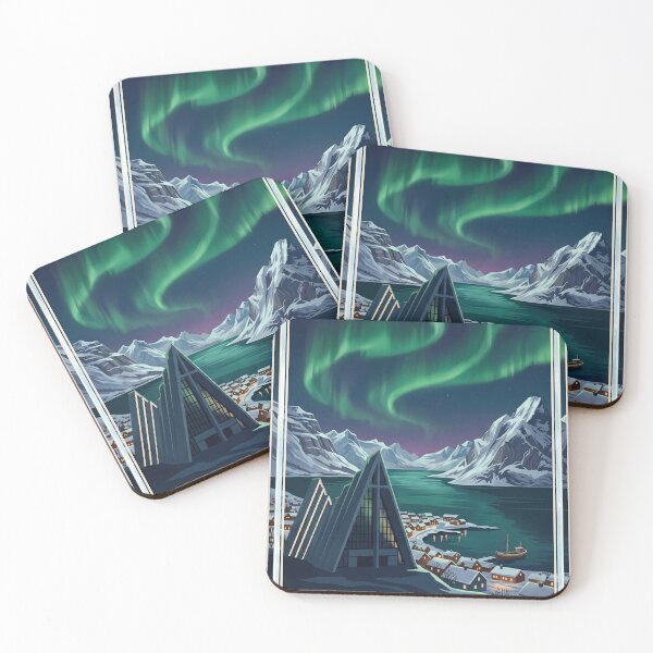 Item preview, Tromsø Norway Vintage Travel Poster – Northern Lights & Arctic Cathedral designed and sold by Bomax121.