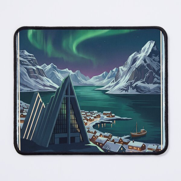 Item preview, Tromsø Norway Vintage Travel Poster – Northern Lights & Arctic Cathedral designed and sold by Bomax121.
