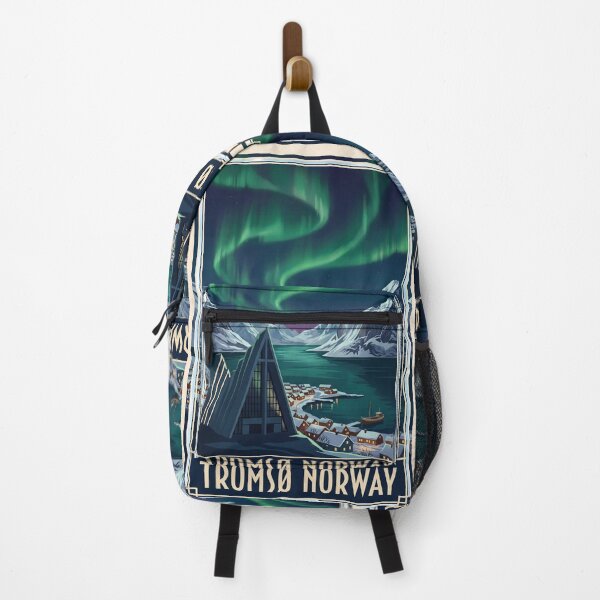 Item preview, Tromsø Norway Vintage Travel Poster – Northern Lights & Arctic Cathedral designed and sold by Bomax121.