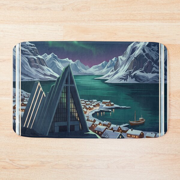 Item preview, Tromsø Norway Vintage Travel Poster – Northern Lights & Arctic Cathedral designed and sold by Bomax121.