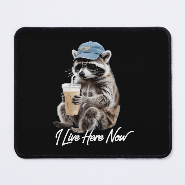 Item preview, I Live Here Now Raccoon Shirt – Funny Coffee Loving Trash Panda Tee, Cute Animal Meme Sticker designed and sold by ZyxDes.