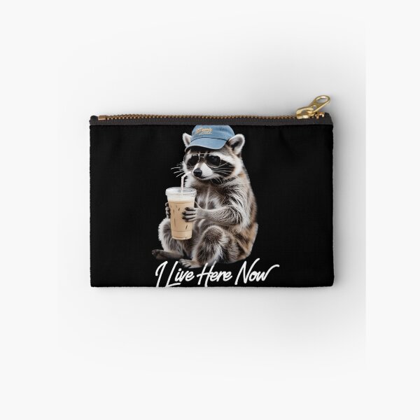 Item preview, I Live Here Now Raccoon Shirt – Funny Coffee Loving Trash Panda Tee, Cute Animal Meme Sticker designed and sold by ZyxDes.