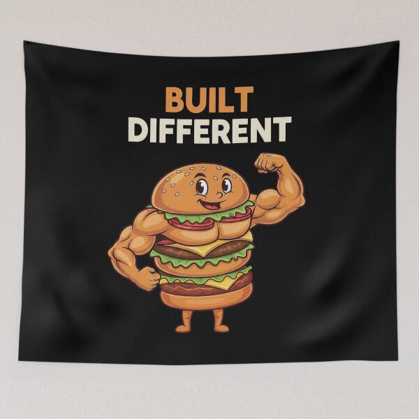 Item preview, Built Different Funny Burger Muscle Retro Cartoon Graphic designed and sold by DigitalArtx-com.
