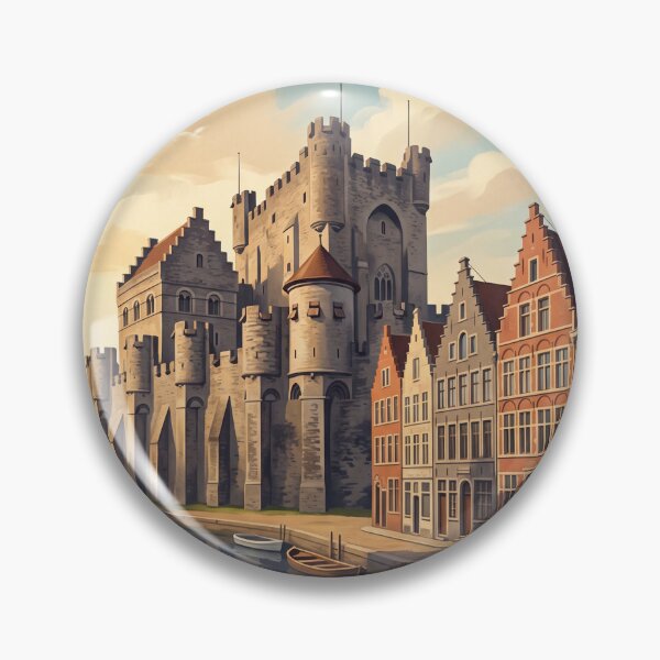 Item preview, Ghent Belgium Vintage Travel Poster – Gravensteen Castle & Canals designed and sold by Bomax121.