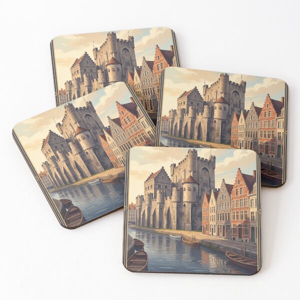 Item preview, Ghent Belgium Vintage Travel Poster – Gravensteen Castle & Canals designed and sold by Bomax121.