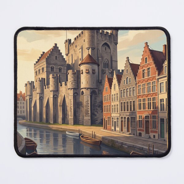 Item preview, Ghent Belgium Vintage Travel Poster – Gravensteen Castle & Canals designed and sold by Bomax121.