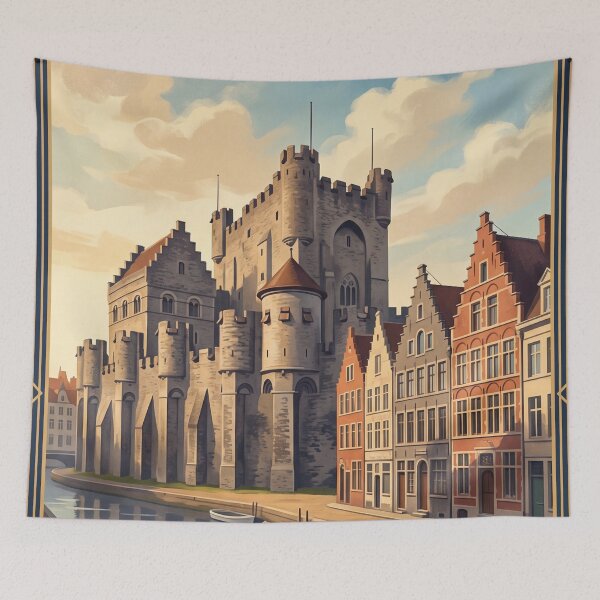 Item preview, Ghent Belgium Vintage Travel Poster – Gravensteen Castle & Canals designed and sold by Bomax121.