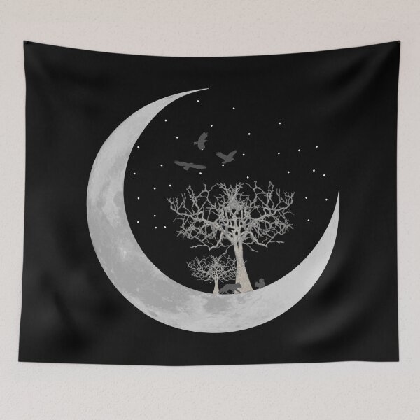 Item preview, small forest motif on a crescent moon, nature designs unisex designed and sold by Kirei-Lily.
