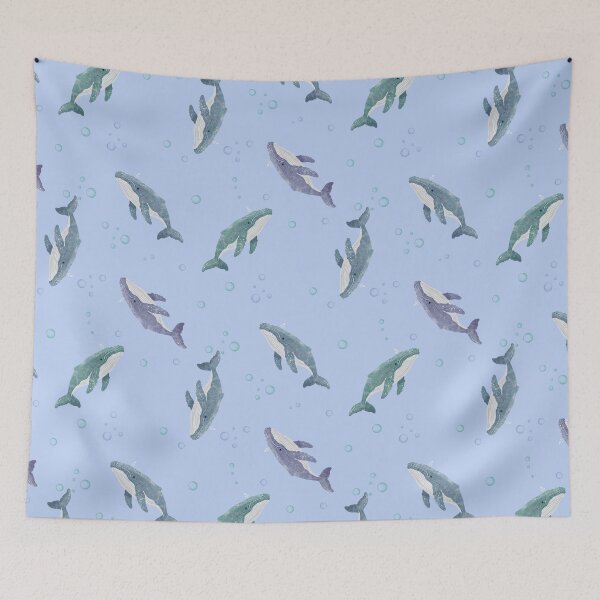 Item preview, Watercolour Humpback Whales on Light Blue designed and sold by mistywoodstudio.