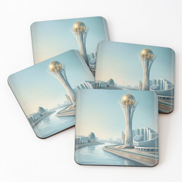 Item preview, Astana Kazakhstan Vintage Travel Poster – Baiterek Tower & Modern Skyline designed and sold by Bomax121.