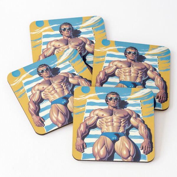 Item preview, Muscular Beach Bodybuilder Sunbathing Retro Art designed and sold by ZhivanCrimson.