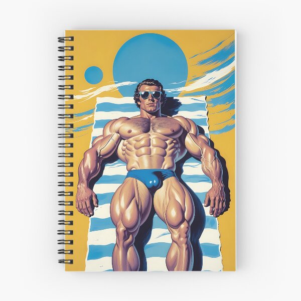 Item preview, Muscular Beach Bodybuilder Sunbathing Retro Art designed and sold by ZhivanCrimson.