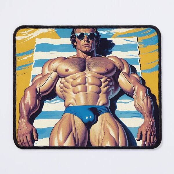 Item preview, Muscular Beach Bodybuilder Sunbathing Retro Art designed and sold by ZhivanCrimson.