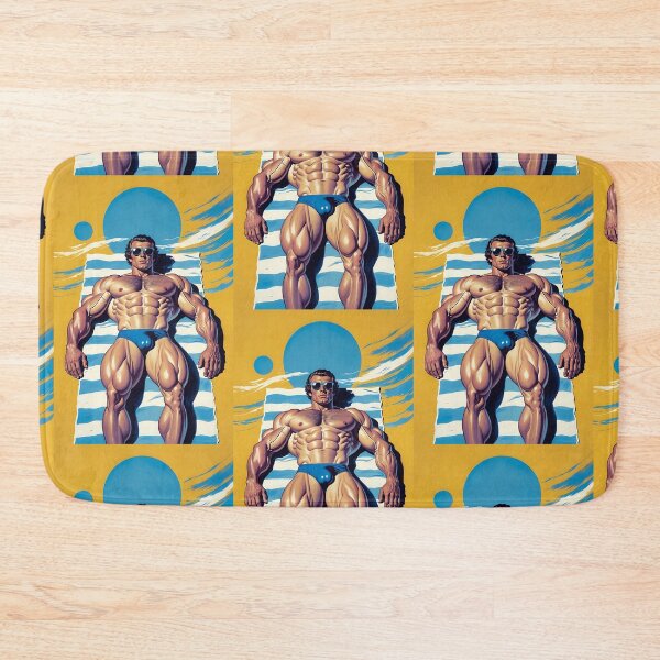 Item preview, Muscular Beach Bodybuilder Sunbathing Retro Art designed and sold by ZhivanCrimson.